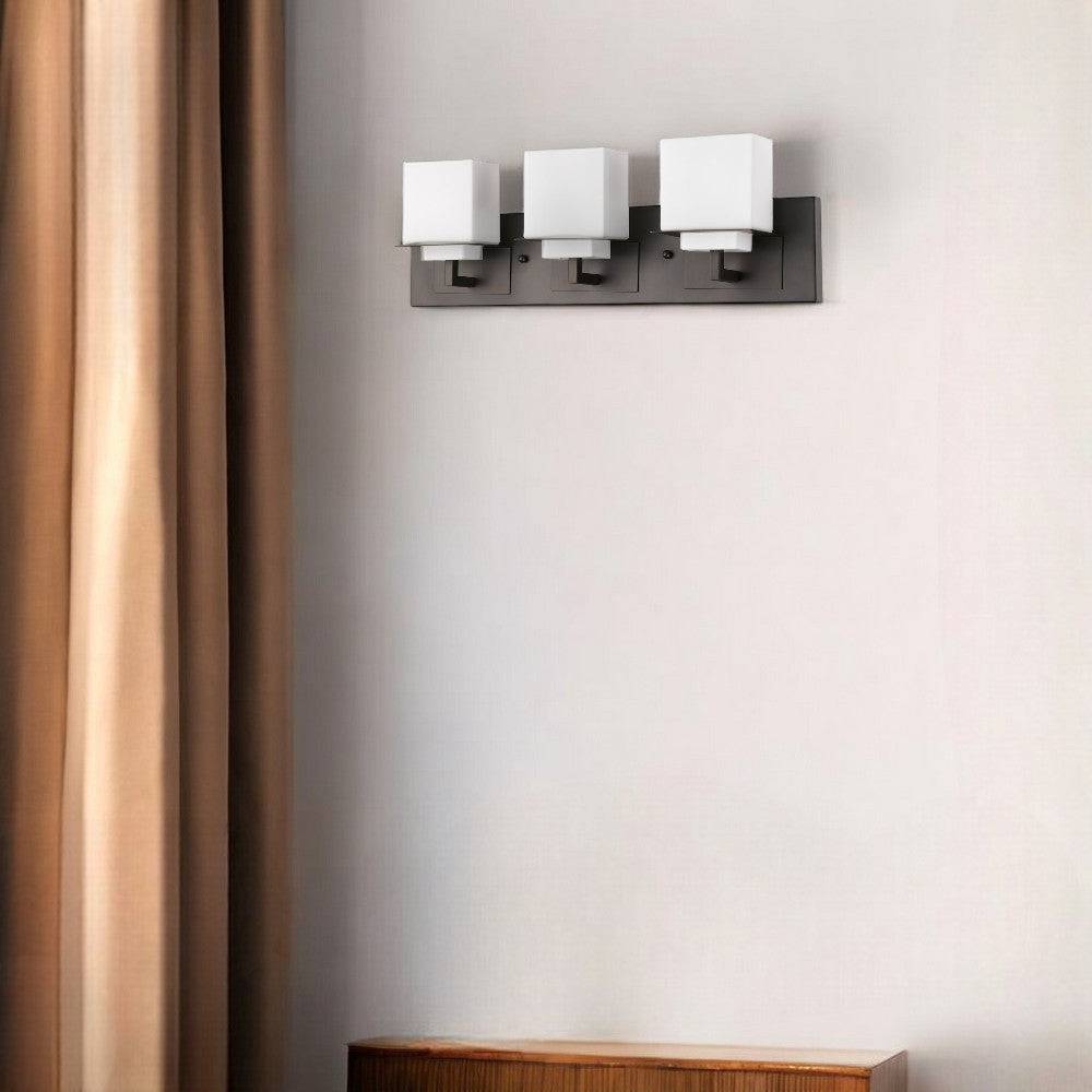 Rampart 3-Light Oil-Rubbed Bronze Vanity Light With Etched Glass